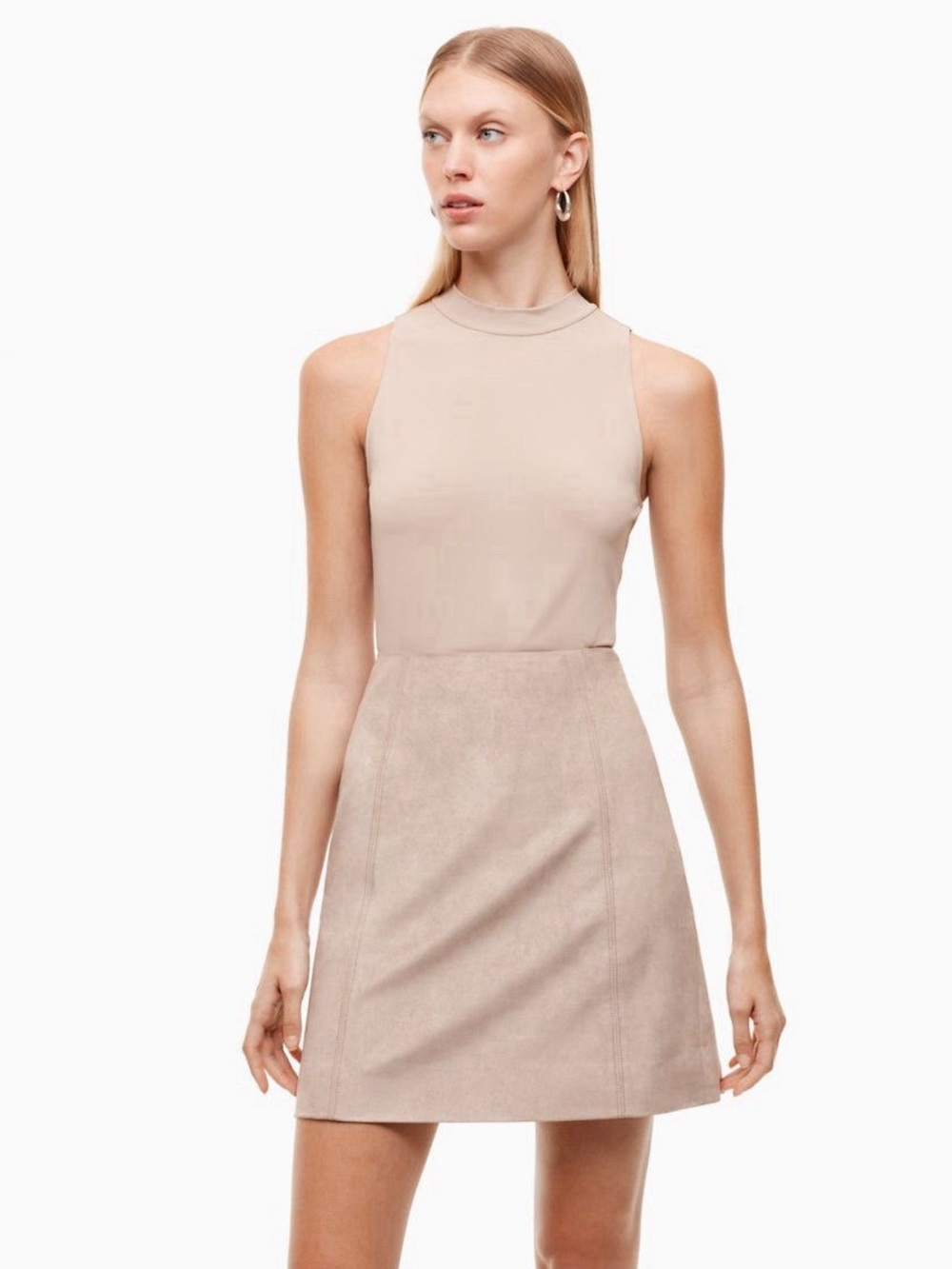 Aritzia Babaton Modern Mini Vegan Suede Skirt Taupe 8